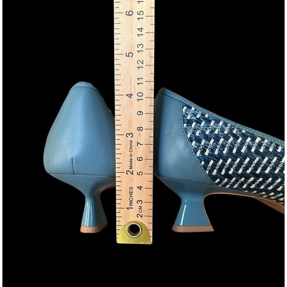 Franco‎ Sarto Blue Darcy Pump Heels Shoes US 9.5M Woven Fabric Kitten Heel Vogue - Picture 9 of 10